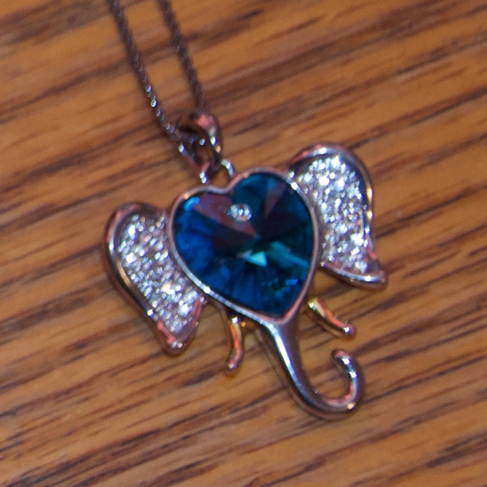 Blue Crystal Elephant Pendant Necklace